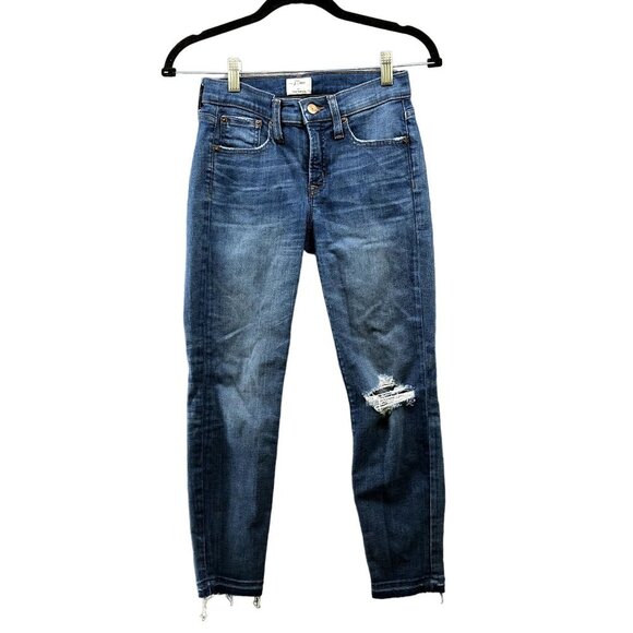 J. Crew Womens 8'' Toothpick Skinny Jeans Size 24P Blue Distressed Stretch - Picture 1 of 11